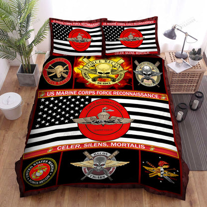 Veteran Bedding Set Us Marine Corps Force Reconnaissance Duvet Covers Red Unique Gift