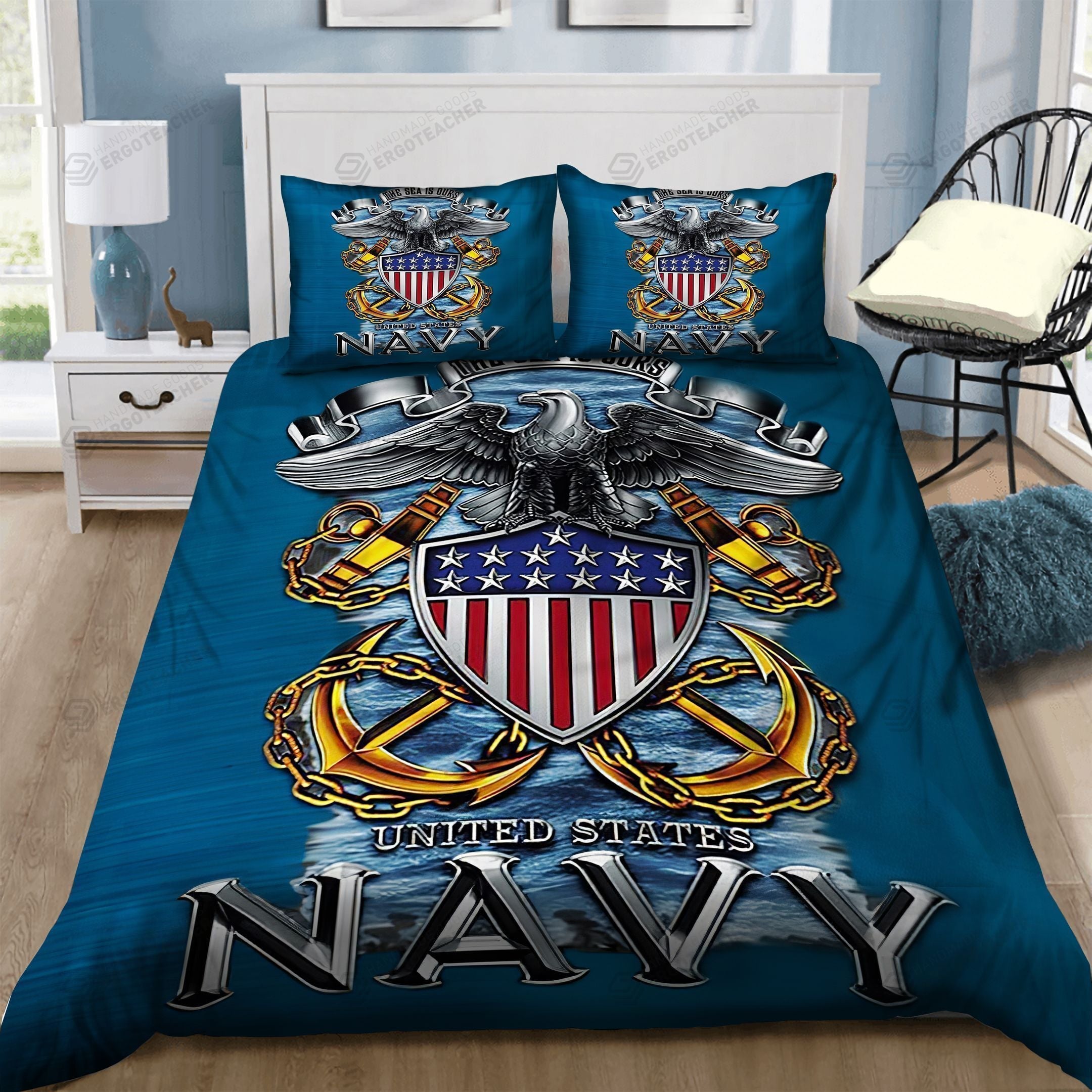 Veteran Bedding Set United States Navy Emblem Symbol Graphic Duvet Cov ...