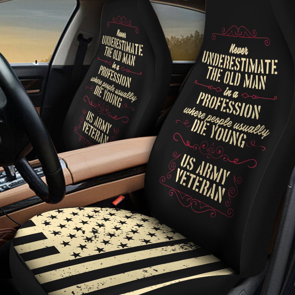 Veteran Car Seat Covers Never Underestimate The Old Man Seat Covers Black White