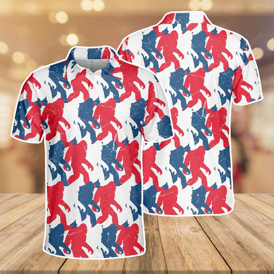 Bigfoot Polo Shirt Grunge Style Bigfoot Silhouette Pattern Polo Tees Blue Red