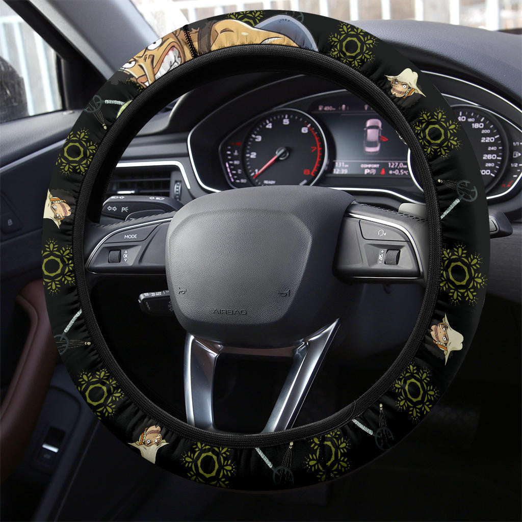 One Piece Steering Wheel Cover Usopp Graphic Weapon Pattern Driving Wheel Cover Black Green