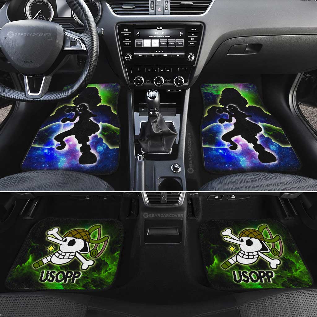 One Piece Car Mats One Piece Usopp Silhouette Jolly Roger Symbol Galaxy Car Floor Mats Blue Green
