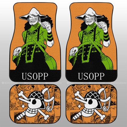One Piece Car Mats One Piece Usopp Manga Pattern Jolly Roger Symbol Car Floor Mats Green Orange