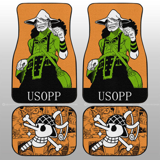 One Piece Car Mats One Piece Usopp Manga Pattern Jolly Roger Symbol Car Floor Mats Green Orange