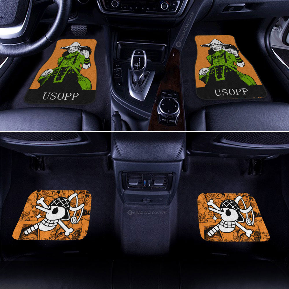 One Piece Car Mats One Piece Usopp Manga Pattern Jolly Roger Symbol Car Floor Mats Green Orange