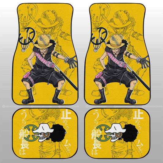 One Piece Car Mats Cool Usopp Graphic Jolly Roger Symbol Car Floor Mats Yellow