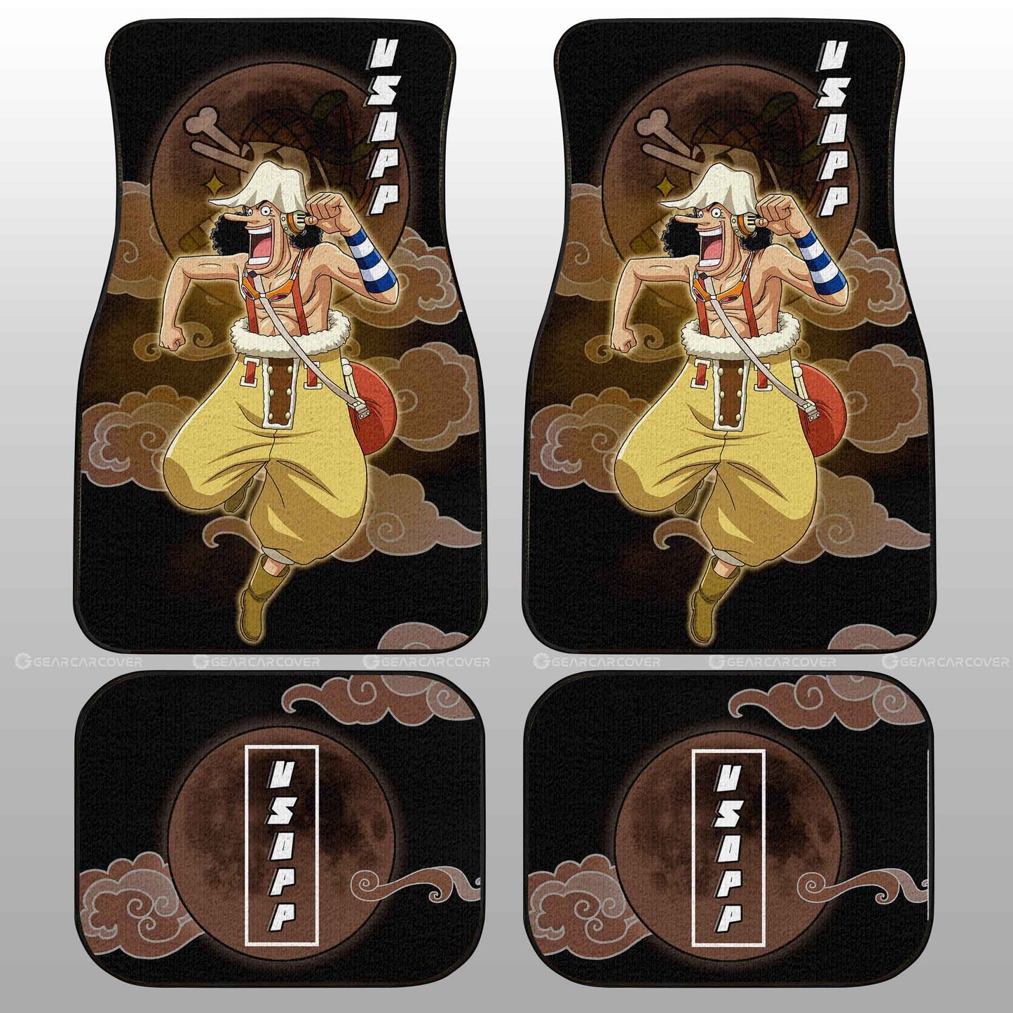 One Piece Car Mats One Piece Usopp Graphic Cloud And Moon Pattern Car Floor Mats Black Brown
