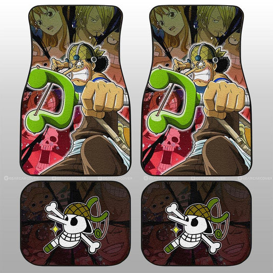 One Piece Car Mats Usopp And Other Characters Graphic Jolly Roger Symbol Car Floor Mats Colorful