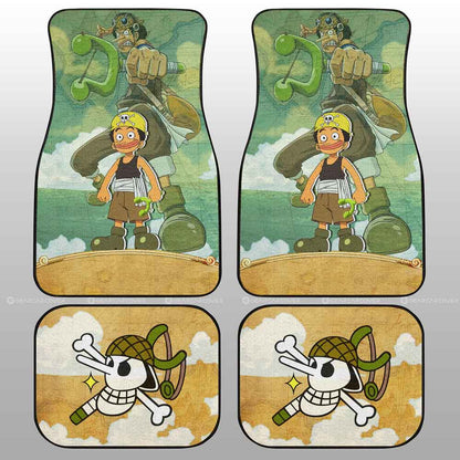 One Piece Car Mats Cute Young Usopp Graphic Jolly Roger Symbol Car Floor Mats Green Yellow