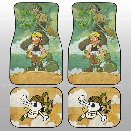 One Piece Car Mats Cute Young Usopp Graphic Jolly Roger Symbol Car Floor Mats Green Yellow