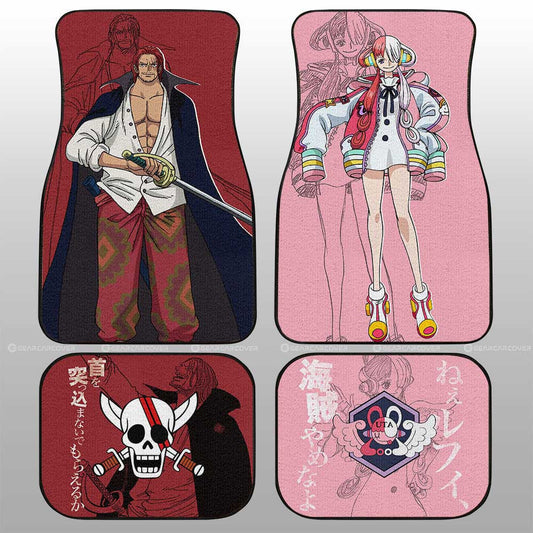One Piece Car Mats Uta And Shanks Jolly Roger Symbols Car Floor Mats Red Pink