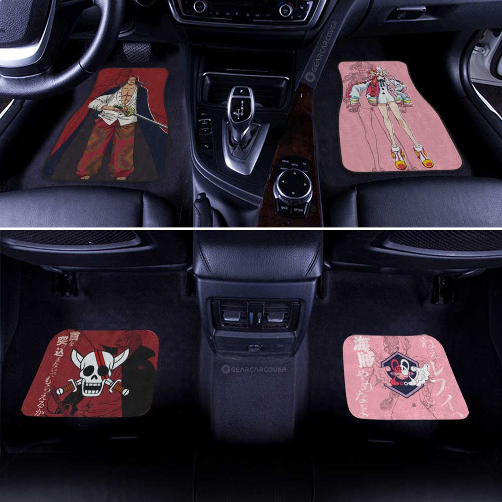 One Piece Car Mats Uta And Shanks Jolly Roger Symbols Car Floor Mats Red Pink