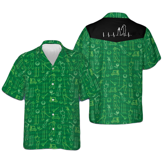Golf Hawaii Shirt Golfer Equipments Silhouette Icons Hawaiian Shirt Green Unisex