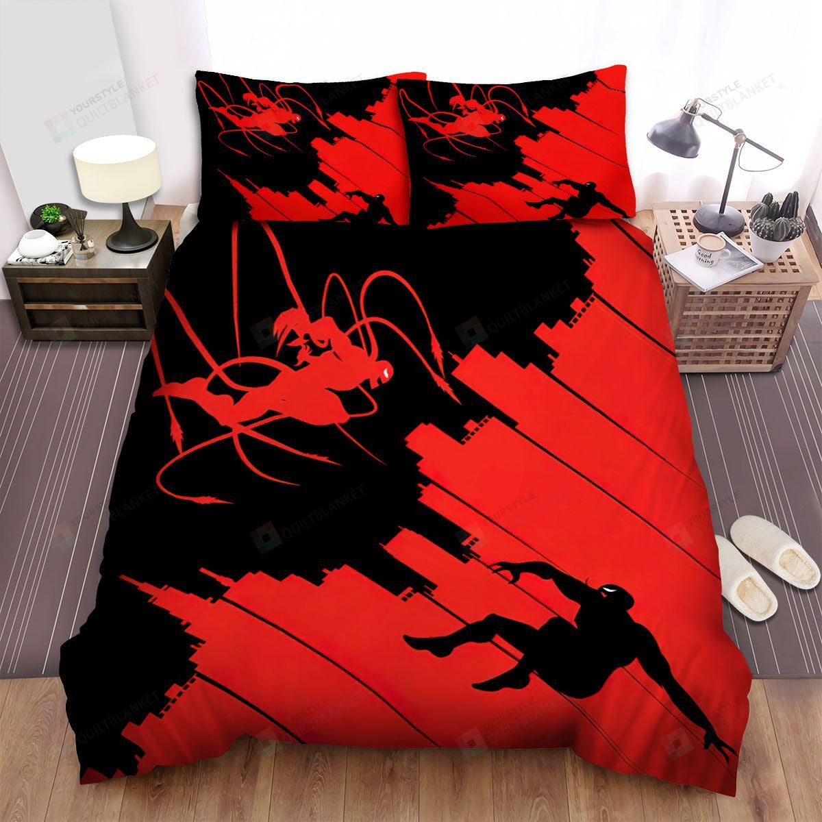 Venom Bedding Set MV Fighting In Red City Duvet Covers Black Red Unique Gift