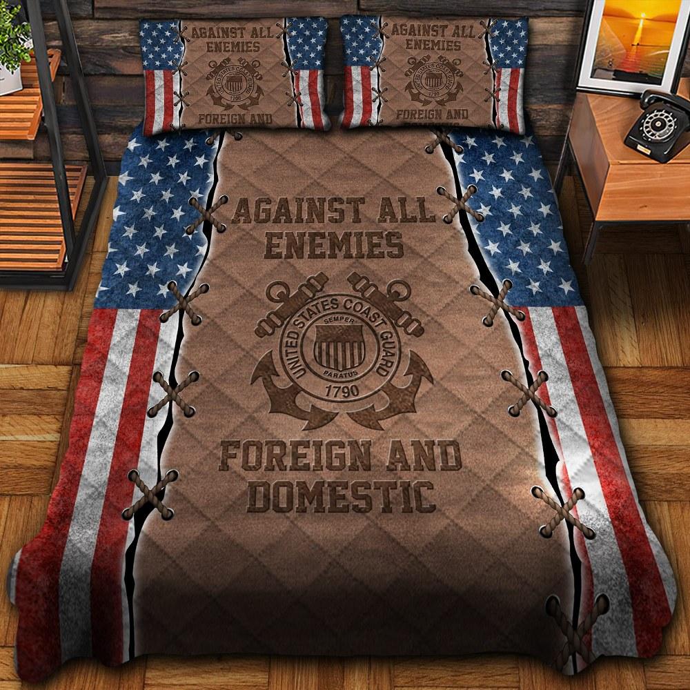 Veteran Bedding Set Against All Enemies Foreign And Domestic Duvet Covers Brown Unique Gift