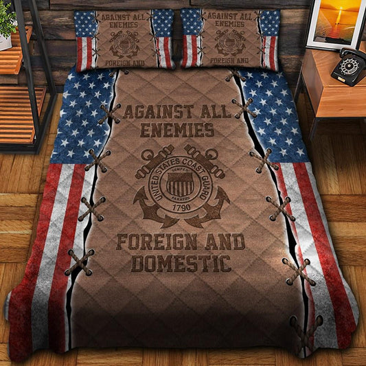 Veteran Bedding Set Against All Enemies Foreign And Domestic Duvet Covers Brown Unique Gift