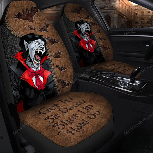 Halloween Car Seat Covers Vampire Get In Sit Down Shut Up Seat Covers Black Brown