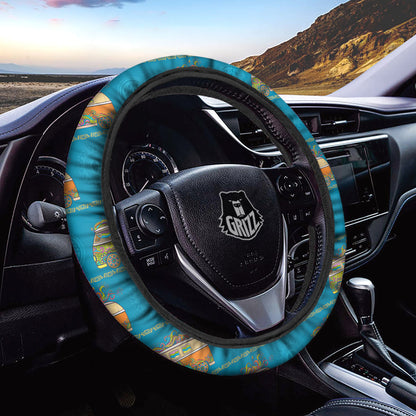 Hippie Steering Wheel Cover Vintage Mandala Pattern Hippie Van Driving Wheel Cover Blue