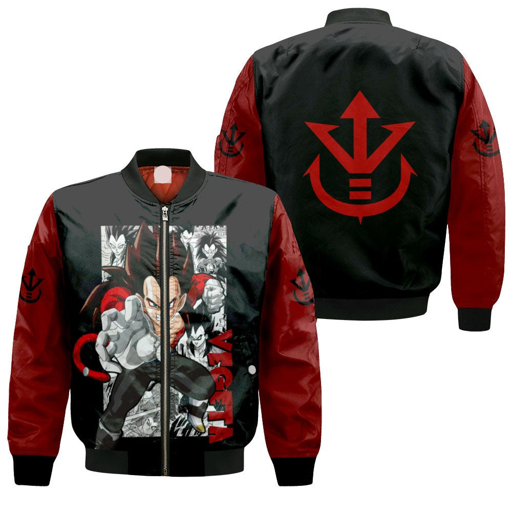 Dragon Ball Bomber Jacket Vegeta Super Saiyan Symbol Bomber Black Red Unisex