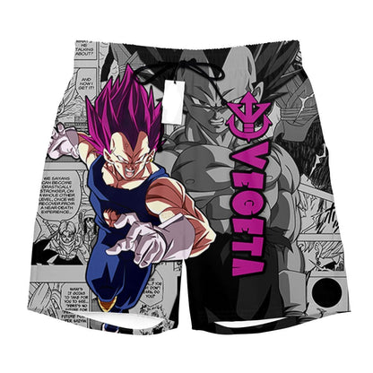 Dragon Ball Shorts Character Vegeta Ultra Ego Manga Pattern Beach Shorts Purple Gray