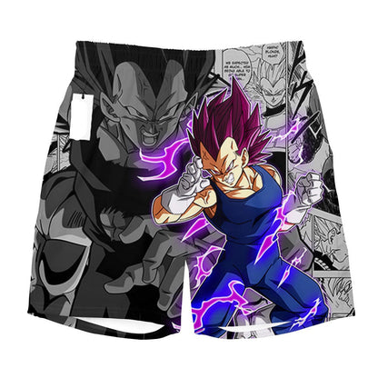 Dragon Ball Shorts Character Vegeta Ultra Ego Manga Pattern Beach Shorts Purple Gray