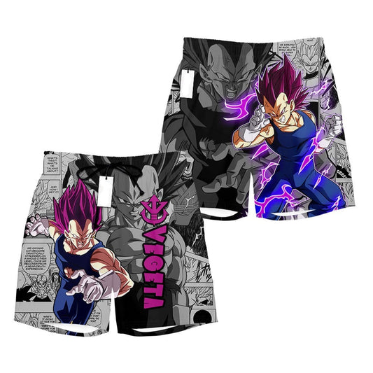 Dragon Ball Shorts Character Vegeta Ultra Ego Manga Pattern Beach Shorts Purple Gray