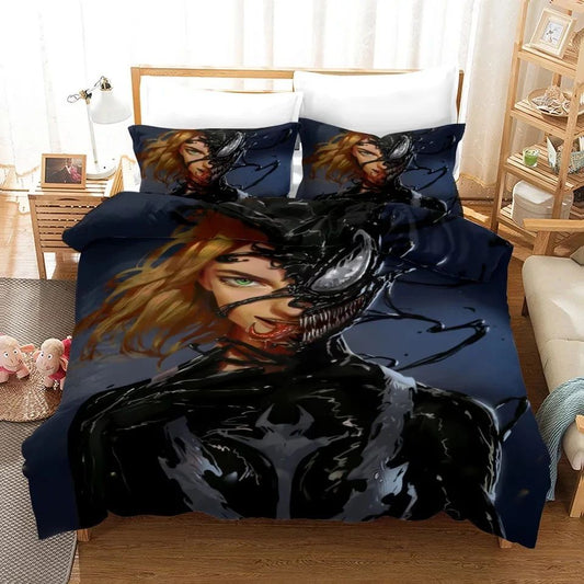 Venom Bedding Set MV Female Venom Graphic Duvet Covers Black Unique Gift