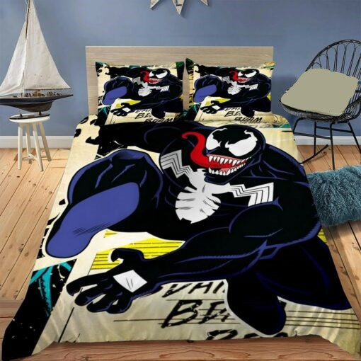 Venom Bedding Set MV Venom Jumping Comic Style Duvet Covers Black White Unique Gift