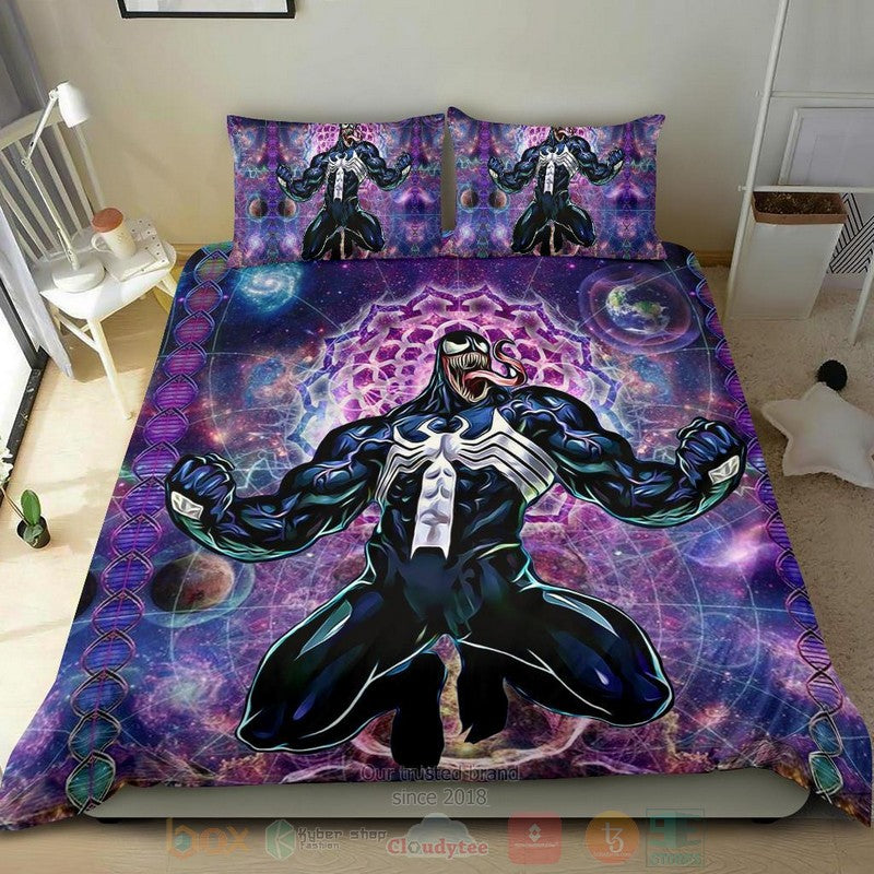 Venom Bedding Set MV Venom In Galaxy Mandala Pattern Duvet Covers Purple Unique Gift