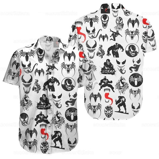 Venom Hawaii Shirt DN Venom Symbol Stitcker Pattern Hawaiian Shirt White Black Unisex