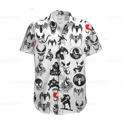 Venom Hawaii Shirt DN Venom Symbol Stitcker Pattern Hawaiian Shirt White Black Unisex