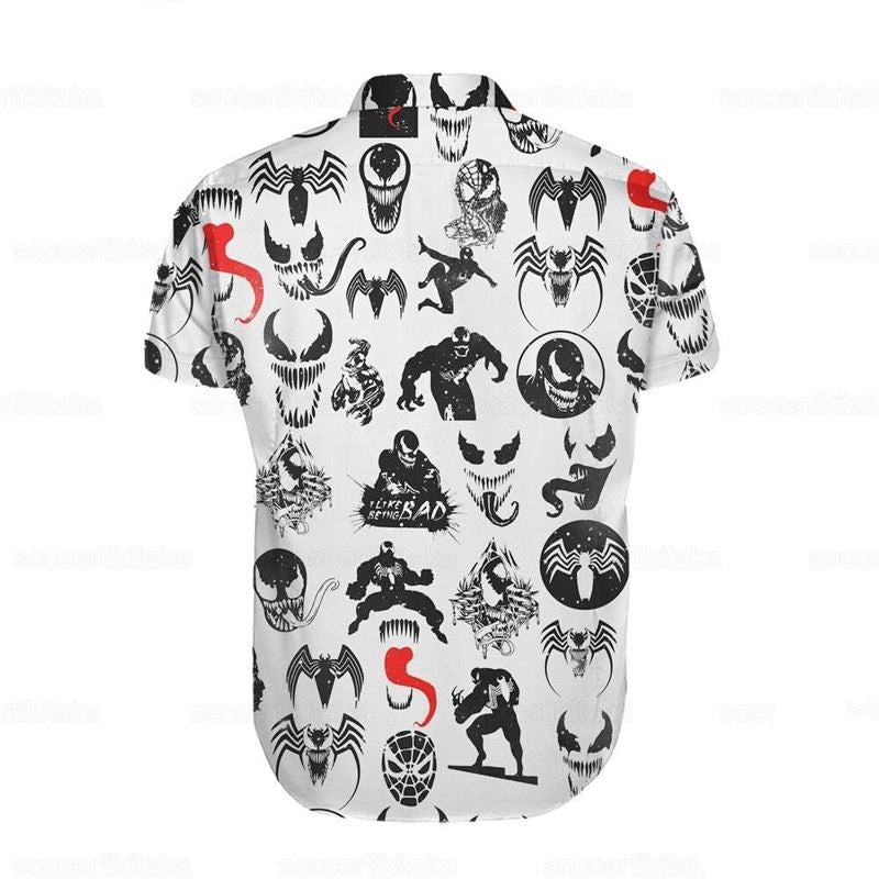 Venom Hawaii Shirt DN Venom Symbol Stitcker Pattern Hawaiian Shirt White Black Unisex