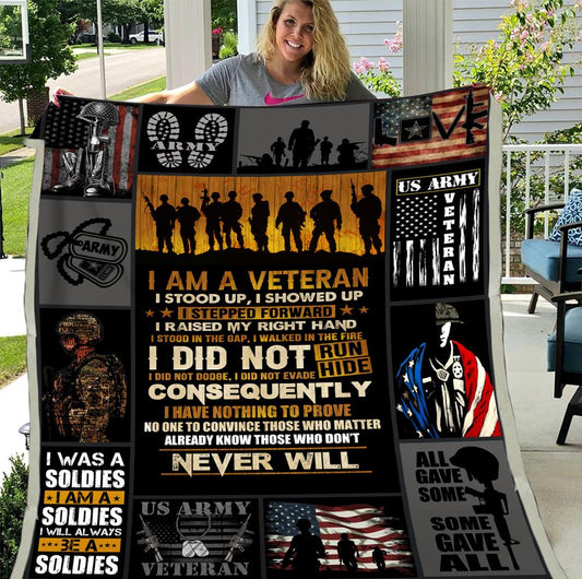 Veteran Blanket I Am A Veteran I Stood Up I Showed Up Blanket Black Gray