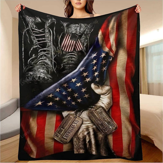 Veteran Blanket Veteran Boots American Flag Dog Tag Blanket Red Blue