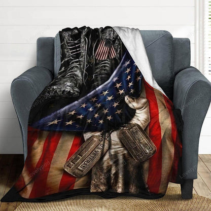 Veteran Blanket Veteran Boots American Flag Dog Tag Blanket Red Blue