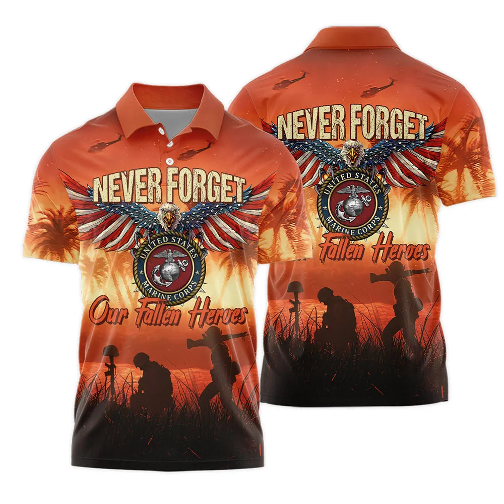 Veteran Polo Shirt Never Forget Our Fallen Heroes Boys Polo Shirts Orange