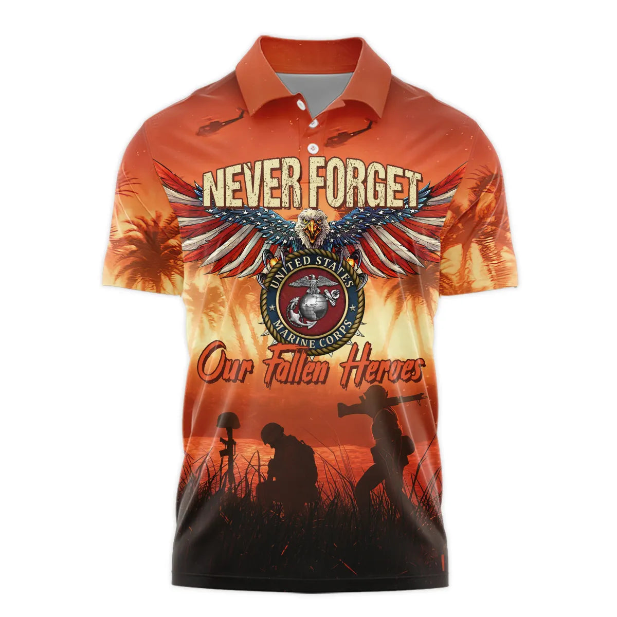 Veteran Polo Shirt Never Forget Our Fallen Heroes Boys Polo Shirts Orange