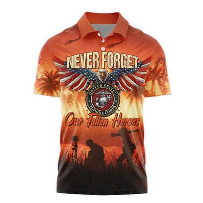 Veteran Polo Shirt Never Forget Our Fallen Heroes Boys Polo Shirts Orange
