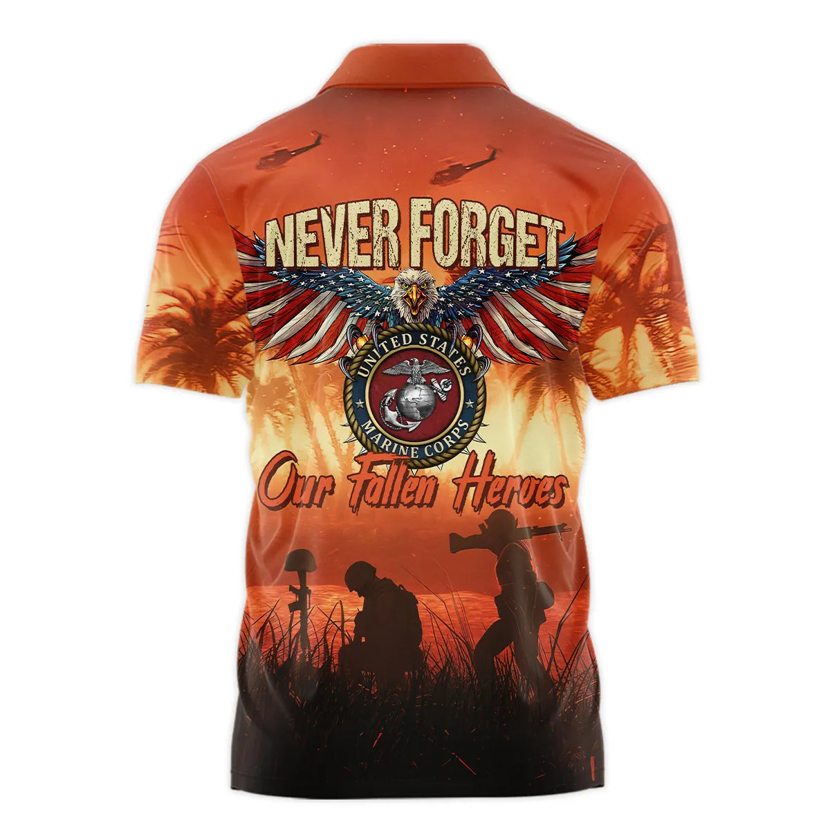 Veteran Polo Shirt Never Forget Our Fallen Heroes Boys Polo Shirts Orange