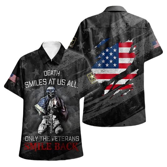Veteran Hawaii Shirt Only The Veterans Smile Back Hawaiian Shirt Black Unisex