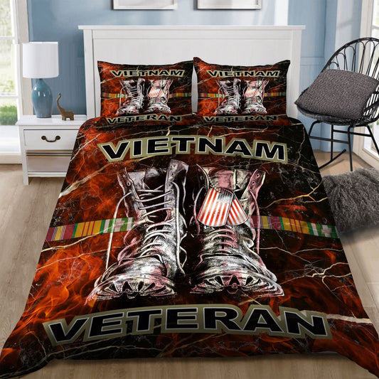 Veteran Bedding Set Vietnam Veteran Boot And Dog Tag Duvet Covers Red Unique Gift