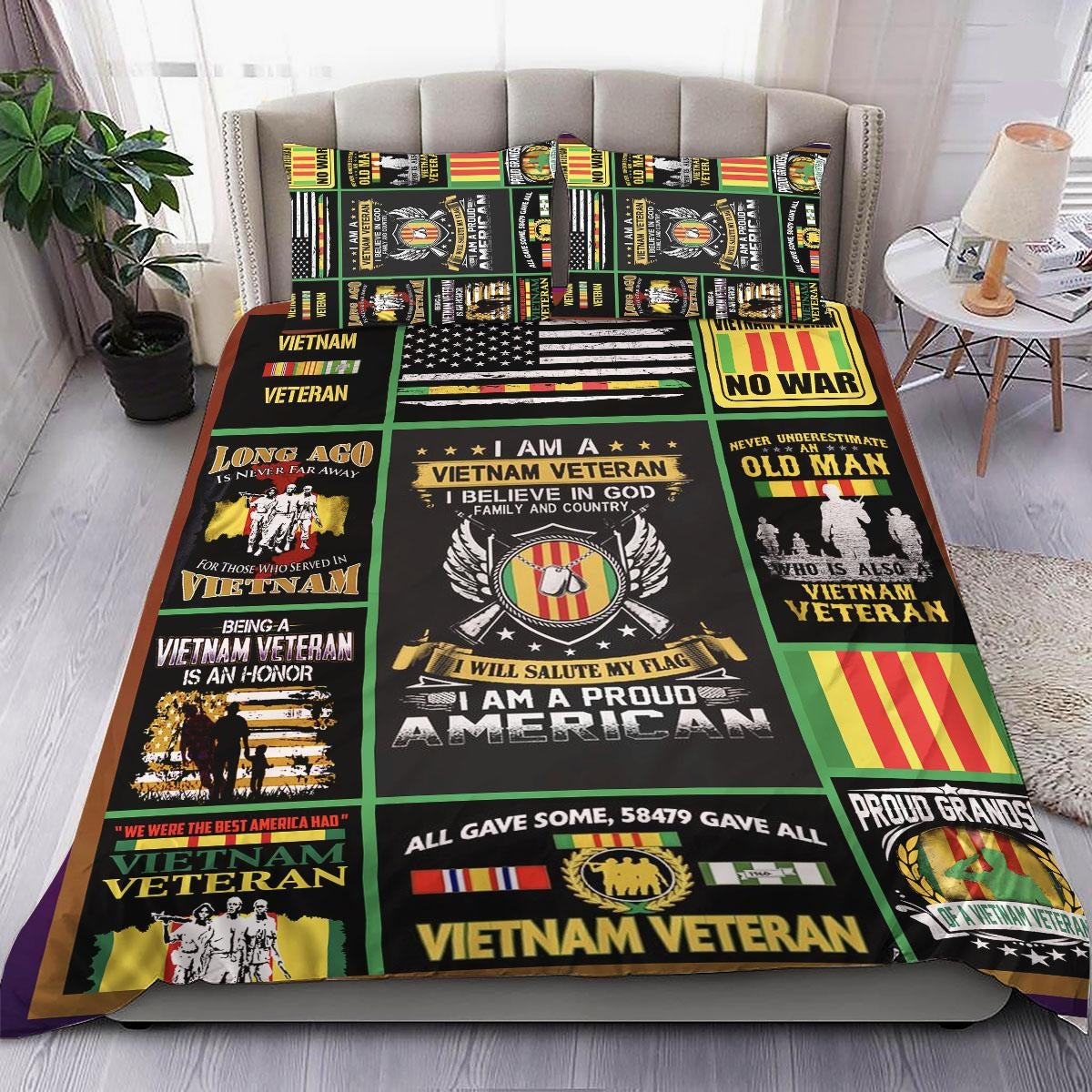 Veteran Bedding Set I'm A Vietnam Veteran I Believe In God Duvet Covers Black Yellow Unique Gift