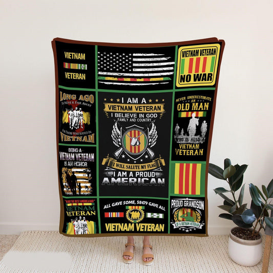 Veteran Blanket I Am A Vietnam Veteran I Believe In God Blanket Black Yellow