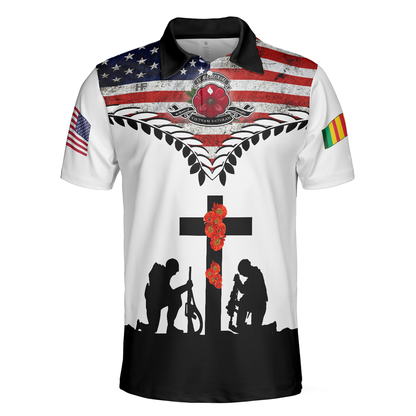 Veteran Polo Shirt Vietnam Veteran American Flag Boys Polo Shirts Black White