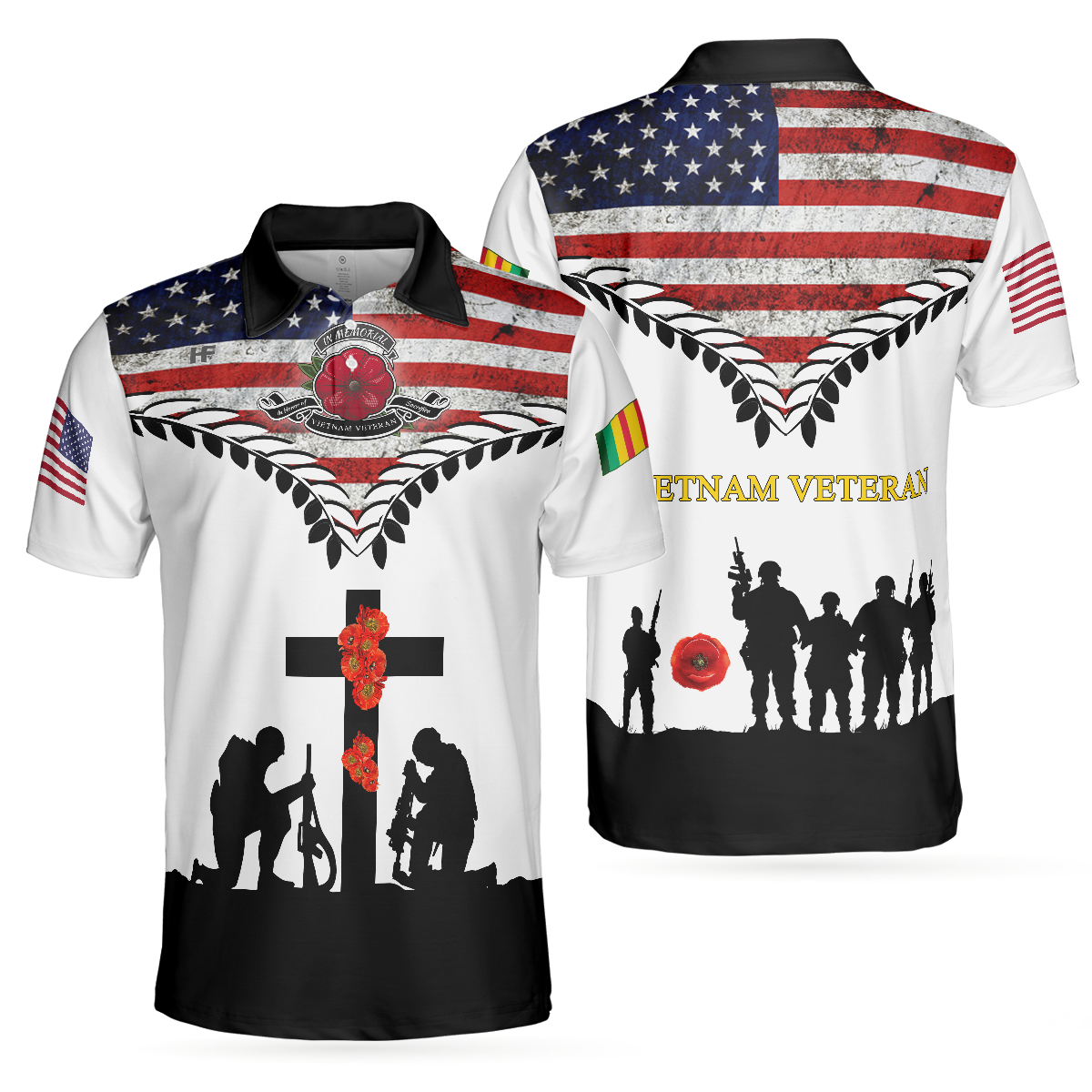 Veteran Polo Shirt Vietnam Veteran American Flag Boys Polo Shirts Black White