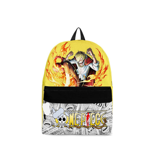 One Piece Backpack One Piece Vinsmoke Sanji Symbol Manga Pattern Backpacks Black Yellow