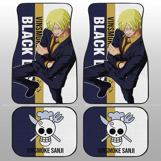 One Piece Car Mats Vinsmoke Sanji Black Leg Graphic Jolly Roger Symbol Car Floor Mats Black Yellow
