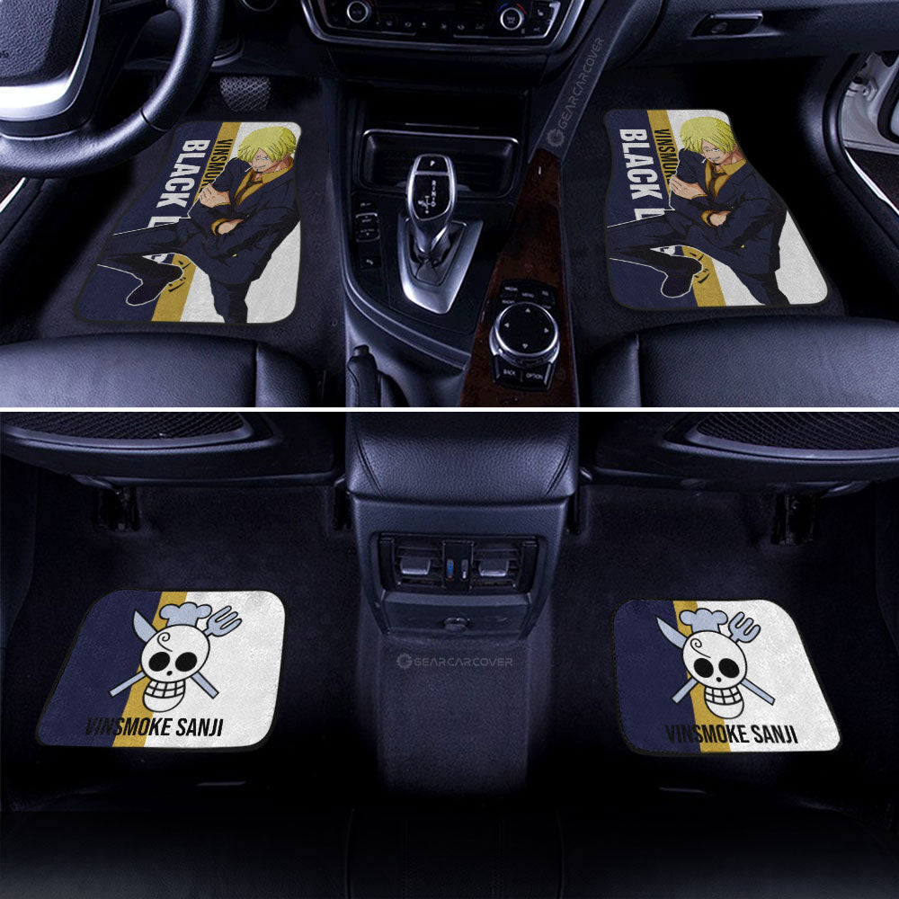 One Piece Car Mats Vinsmoke Sanji Black Leg Graphic Jolly Roger Symbol Car Floor Mats Black Yellow