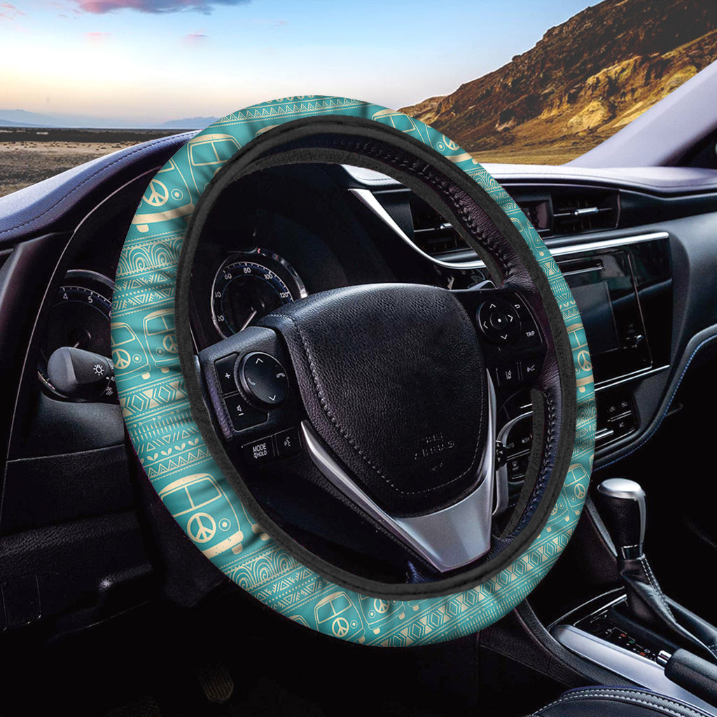 Hippie Steering Wheel Cover Vintage Hippie Van Pattern Driving Wheel Cover Blue