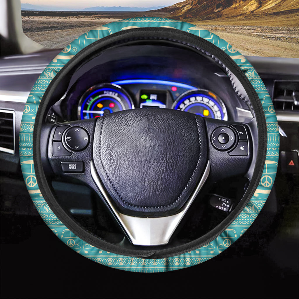 Hippie Steering Wheel Cover Vintage Hippie Van Pattern Driving Wheel Cover Blue